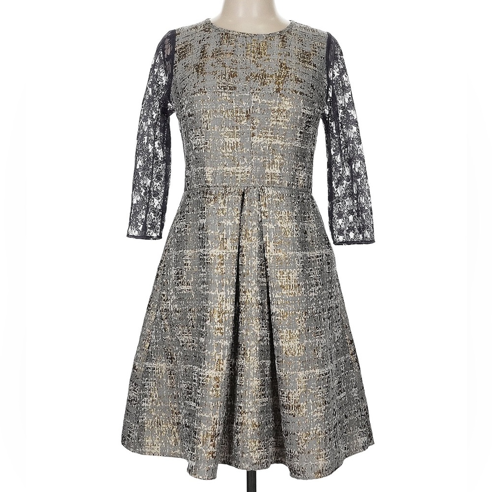 Anthropologie SAN & SONI Lace Back Pleated Dress sz M